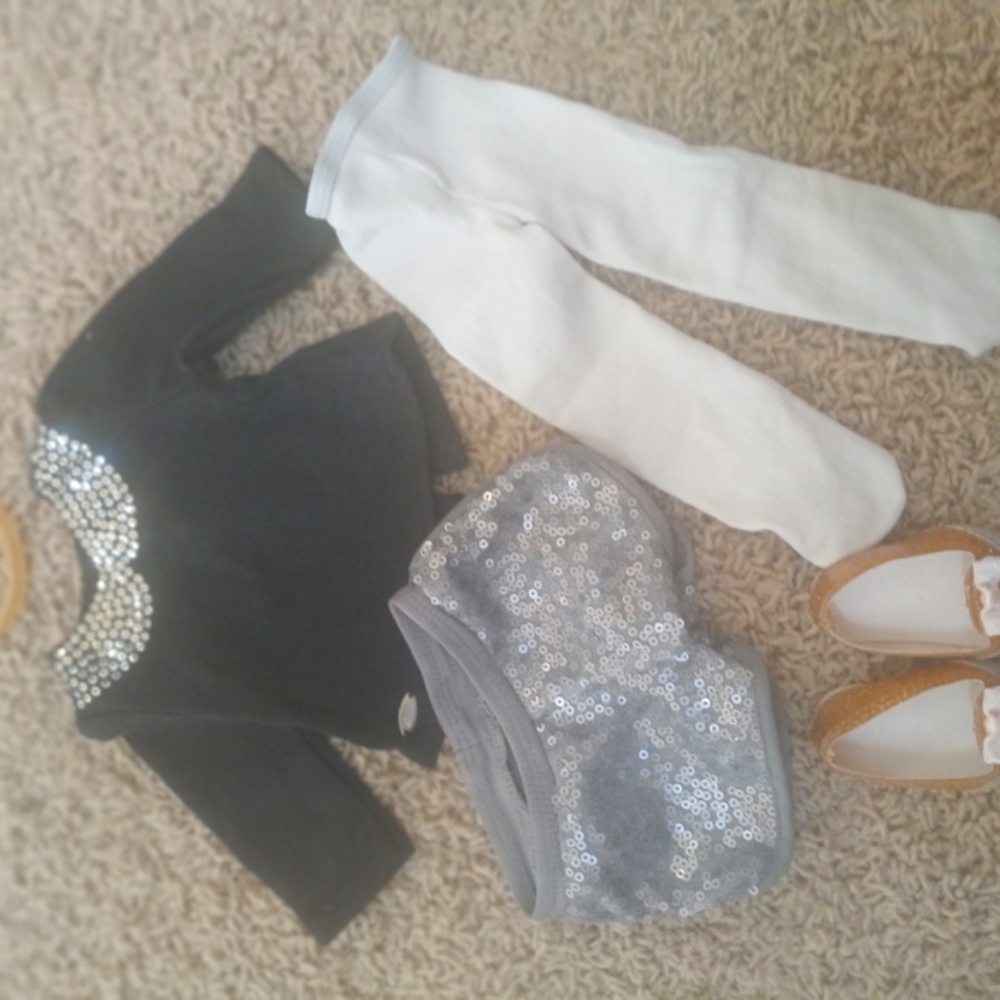 Black Top with Silver Sequins and Gray Sequin Skirt Set